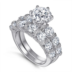 Round Zircon with Beading Zircon Silver Ring Set