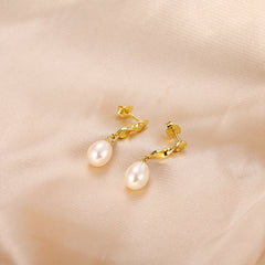 Spiral Shape with Freshwater Pearl Silver Drop Earrings for Women
