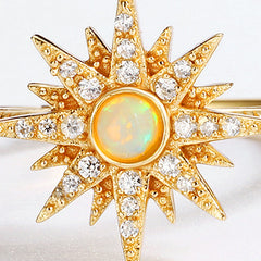 Round Opal Zircon Sun Opening Sterling Silver Ring