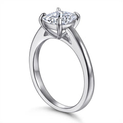 Cushion Cut Zircon Four Prongs Solitaire Silver Ring