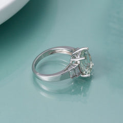 Natural Crystal Oval Shape Cathedral Silver Ring for Women