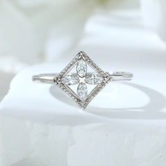 Marquise Zircon Clover Rhombus Silver Ring for Women