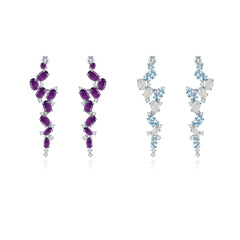 French Romantic Style Inlaid Colourful Gemstones Long Beading Silver Drop Earrings for Women