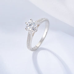 White Zircon Round Cut Six Prongs Sterling Silver Ring
