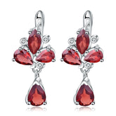 European Natural Garnet Creative Clover Design Silver Drop Earrings for Women