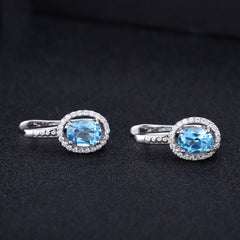European Natural Topaz Soleste Halo Oval Shape Silver Studs Earrings for Women