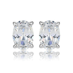 Four Prongs Oval Zircon Silver Studs Earrings for Women