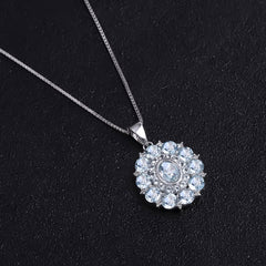 Luxury Design Sense Inlaid Natural Topaz Flower Pendant Silver Necklace for Women