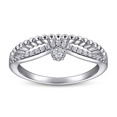 Round Zircon Modern Split Shank Silver Ring