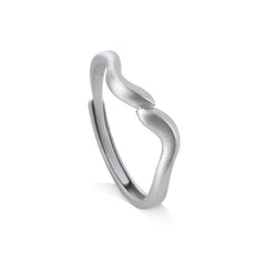 Irregular Wave Frosted Silver Couple Ring for Women
