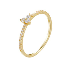 Clover Zircon Thin Silver Ring