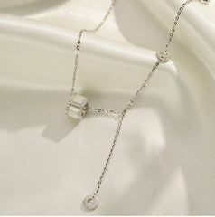 Mother of Pearl Circle Ring Zircon Tassel Silver Necklace