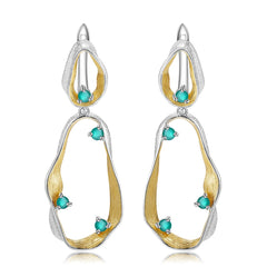 Italian Design Inlaid Natural Colourful Gemstone Creative Silk Ribbon Shape Silver Drop Earrings for Women