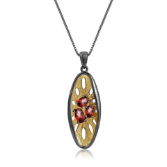 Italian Craft Design Vintage Luxury Sense Inlaid Natural Colourful Gemstone Pendant Silver Necklace for Women