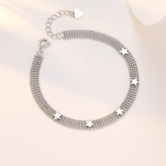 Five-pointed Star Full Bead Chain Silver Bracelet for Women