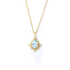 Droplet-shaped Sky Blue Topaz Pendant Silver Necklace for Women