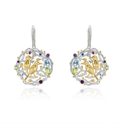 Natural Style Bird 925 Silver Natural Gemstone Drop Earrings for Women