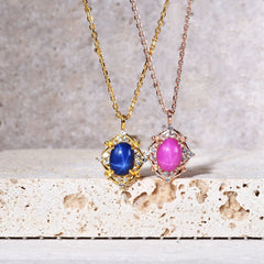 European Fashion Luxury Jewelry Design Six Starlight Synthetic Gemstone Oval Shape Pendant Plated Gold Silver Necklace for Women