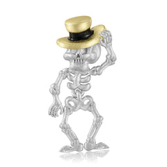 Halloween Skull Wearing Golden Top Hat Sandblasted Silver Necklace