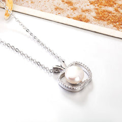Apple with Freshwater Pearl Pendant Silver Necklace for Women