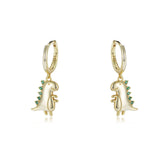 Small Dinosaur with Green Zircon Silver Hoop Earrings for Women