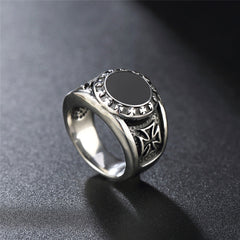 Black Round Disk Croix Cross Titanium Steel Ring for Men