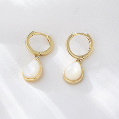Water Drop Natural Mother of Pearl Pendant Silver Hoop Earrings for Women