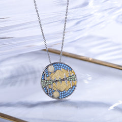 Natural Colourful Gemstones Love of Mountains and Rivers Round Pendant Sterling Silver Necklace for Women