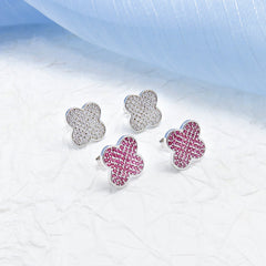 Full Zircon Four-leaf Clover Silver Stud Earrings