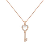 Mother of Pearl Key Pendant Silver Necklace for Women