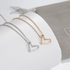 Stylish Heart-shape with Zircon Pendant Silver Necklace for Women