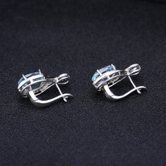 European Vintage Style Topaz Oval Shape Silver Studs for Women