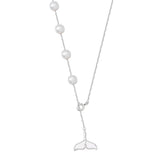 Mermaid Tail Pearl Tassel Silver Necklace