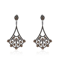 Natural Colourful Gemstones Fan-shaped Silver Drop Earrings for Women