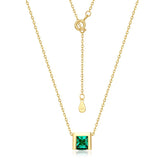 Green Zircon Hollow Cube Pendant Sterling Silver Necklace