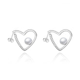Love Shape with Natural Fresh Water Pearl Silver Hoops Earrings for Women