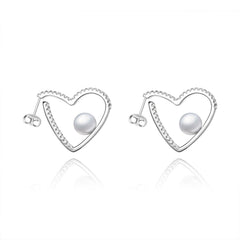 Love Shape with Natural Fresh Water Pearl Silver Hoops Earrings for Women