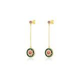 Lotus Pattern Series Enamel with Red Zircon Tassel Silver Drop Earrings for Women