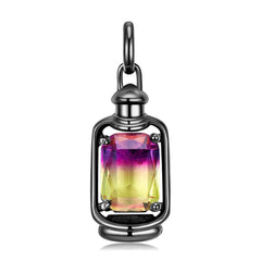 Black Portable Lamp with Rectangle Colourful Crystal Silver Necklace