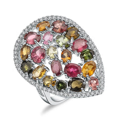 Vintage Luxury Natural Tourmaline Colourful Gemstone Silver Ring