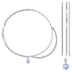 Blue Melting Heart Pendant Splice Silver Necklace