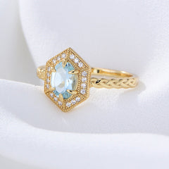 Sky Blue Topaz Luxury Hexagon Sterling Silver Ring