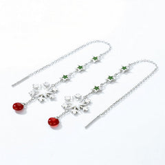 Christmas Snowflake Red Agate Ear Line Sterling Silver Earrings
