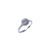 Round Zircon Flower Soleste Halo Cathedral Silver Ring