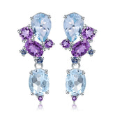 Colourful Mardi Gras Earrings-Gemstones Creative Shape Silver Drop Earrings for Women