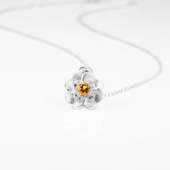 Flower with Zircon Pendant Silver Necklace for Women