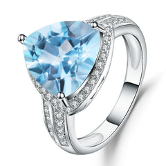 European Natural Topaz Luxury Triangle Soleste Halo Silver Ring for Women