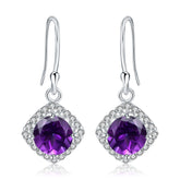 Natural Amethyst Soleste Halo Round Shape Silver Drop Earrings for Women