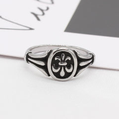 Childern Flower Oval Titanium Steel Ring for Men