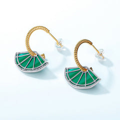 Fan Shape Malachite Pendant C Shape Combination Sterling Silver Drop Earrings